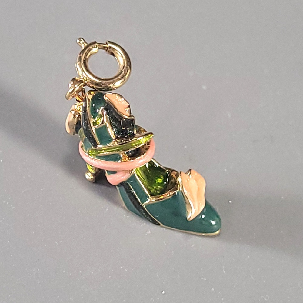 Kenneth Jay Lane Shoe Charm Women Green Pink Enamel Gold Tone KJL Stiletto